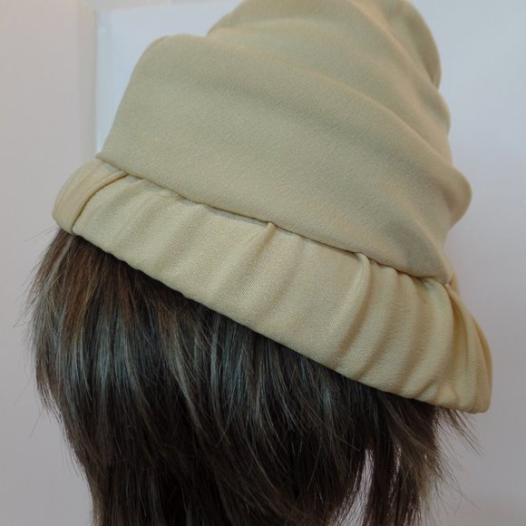 Vintage Tan Hat Polyester Hat W Ribbon Made in USA has Patent Label But no Brand - Picture 7 of 12